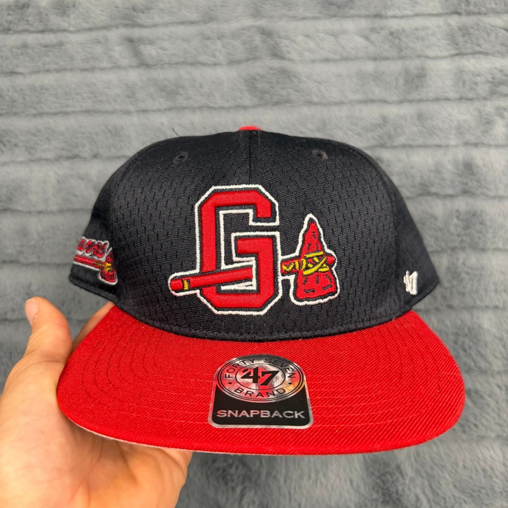 47 Brand Gwinnett Braves MiLB Snapback Hat Navy Red Mesh Breeze Captain Cap
